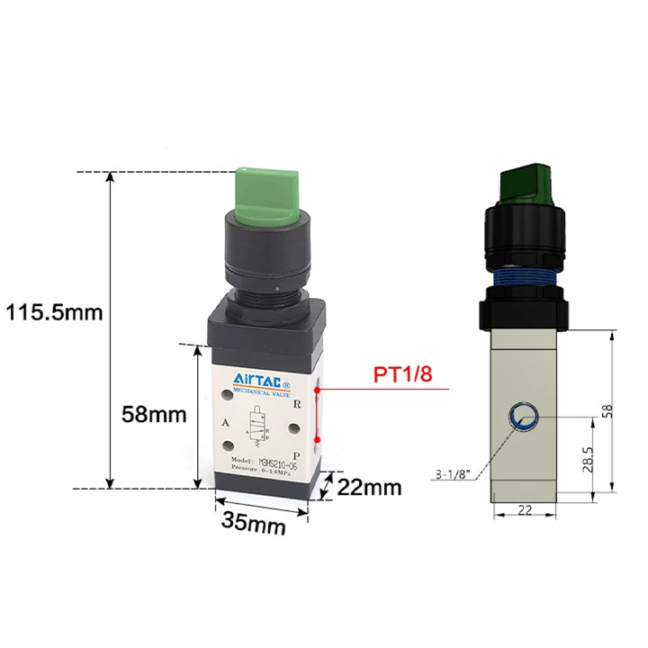 Ручной пневмоклапан 3/2 AirTAC M3HS21006G