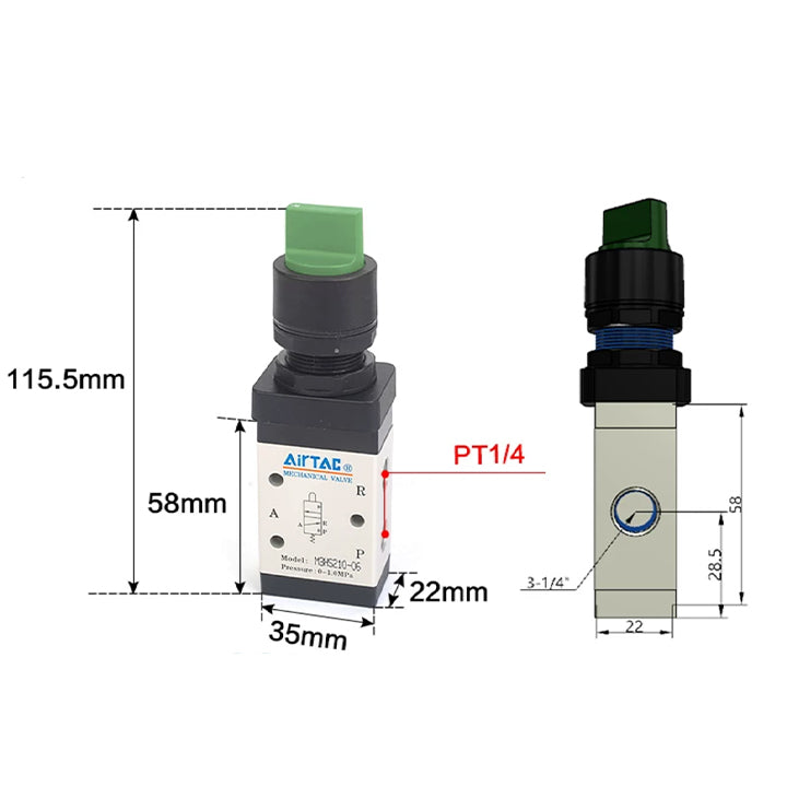 Ручной пневмоклапан 3/2 AirTAC M3HS21008G