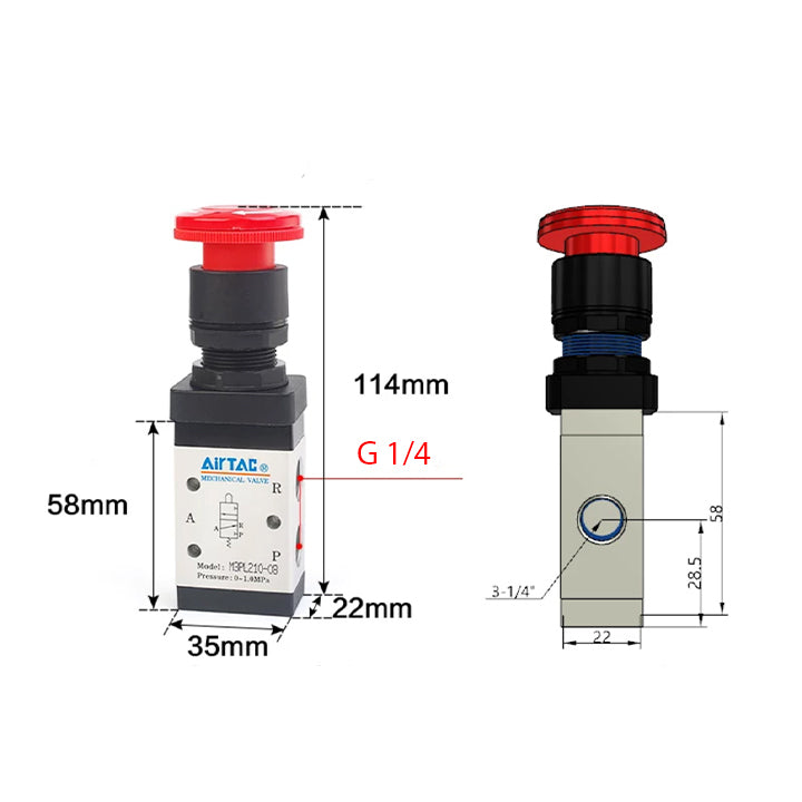 Ручной пневмоклапан 3/2 AirTAC M3PL21008G