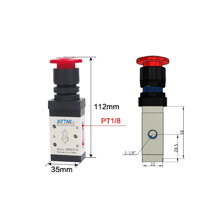 Ручной пневмоклапан 3/2 AirTAC M3PM21006R
