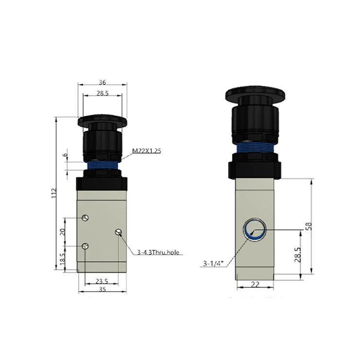 Ручной пневмоклапан 3/2 AirTAC M3PM21008BT