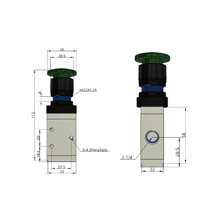 Ручной пневмоклапан 3/2 AirTAC M3PM21008GT