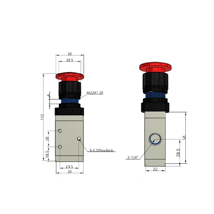 Ручной пневмоклапан 3/2 AirTAC M3PM21008RG