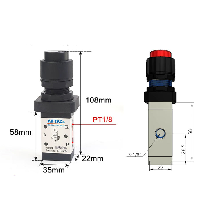 Ручной пневмоклапан 3/2 AirTAC M3PP21006R