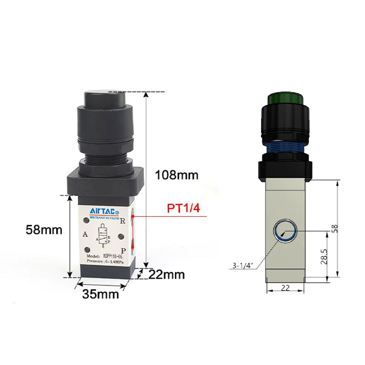 Ручной пневмоклапан 3/2 AirTAC M3PP21008G