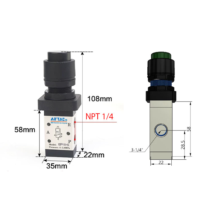 Ручной пневмоклапан 3/2 AirTAC M3PP21008GT