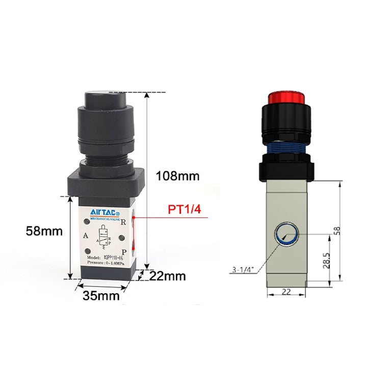 Ручной пневмоклапан 3/2 AirTAC M3PP21008R