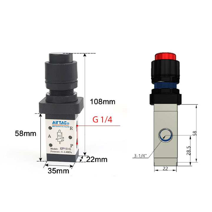 Ручной пневмоклапан 3/2 AirTAC M3PP21008RG