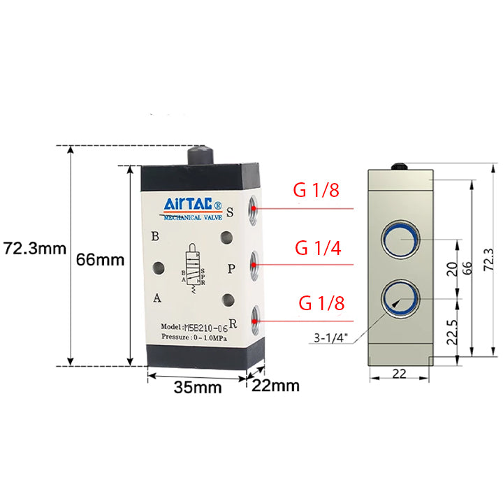 Ручной пневмоклапан 5/2 AirTAC M5B21008G