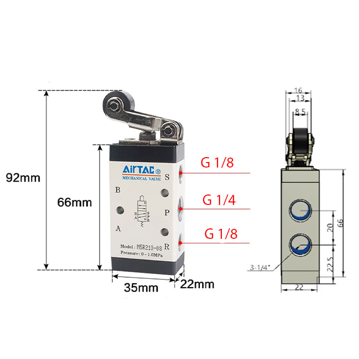 Ручной пневмоклапан 5/2 AirTAC M5R21008G