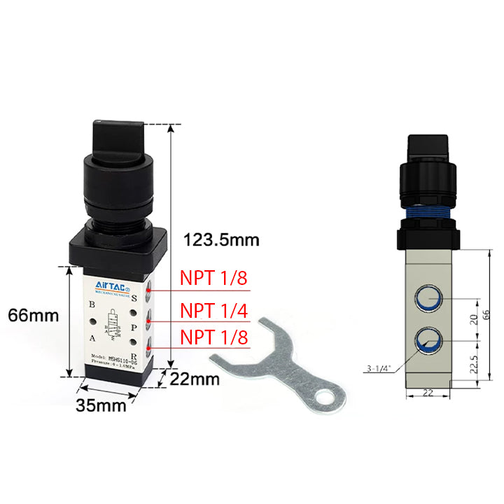 Ручной пневмоклапан 5/2 AirTAC M5HS21008BT